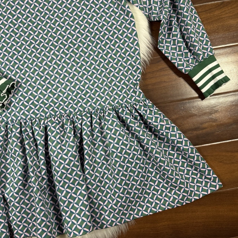 Addison Bay Active‎ Women's Size Large Green Pink Geo Trellis Vine Dress - Picture 3 of 10